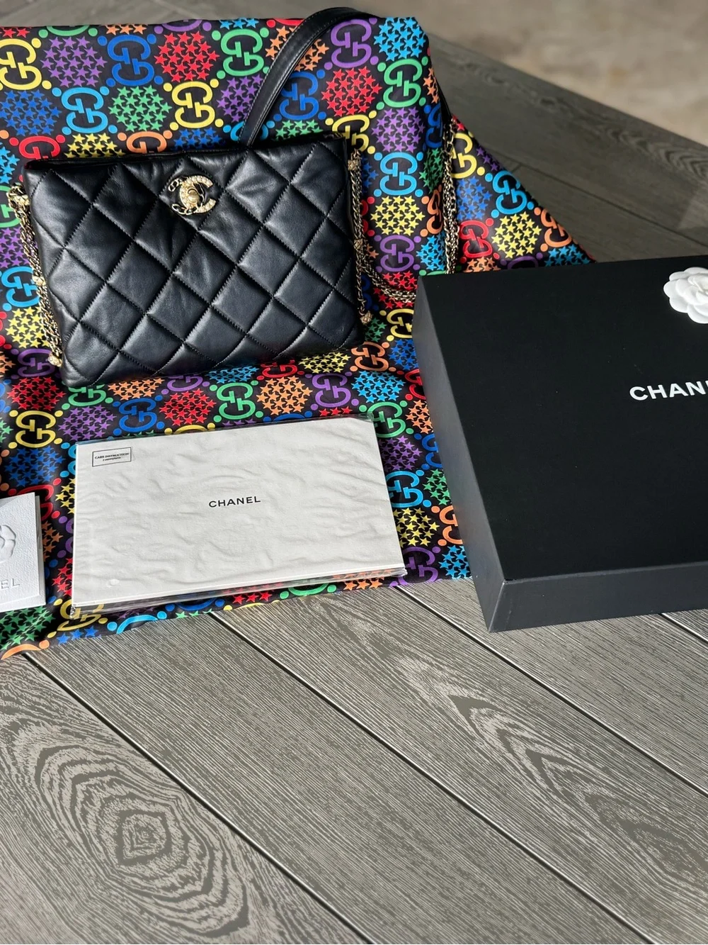 CHANEL Black Quilted Crossbody with Gold Hardware